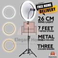26cm Ring Light With Stand Mobile Holder With 7Feet Tripod in Three Different Mode Light 26 CM ringlight 7 feet tripod stand 3 Modes RingLight Vlogging Light Mobile Phone Photography Light. 