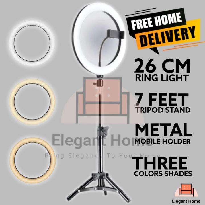 26cm Ring Light With Stand Mobile Holder With 7Feet Tripod in Three Different Mode Light 26 CM ringlight 7 feet tripod stand 3 Modes RingLight Vlogging Light Mobile Phone Photography Light