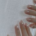 24pcs Pearlescent False Nails With Designs Aurora Nails Press On Short Almond Round Nails Full Cover Artificial Nail Tips. 