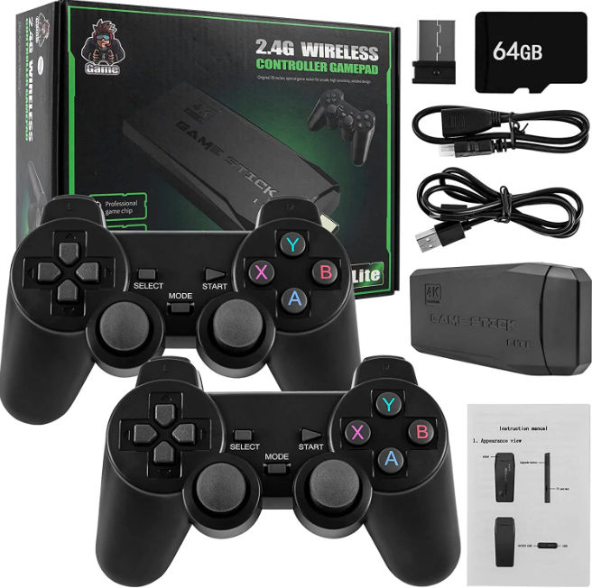 Retro Game Console Stick With 20,000+ Classic Games, 4K HDMI, Built-in 23 Emulators & Dual Wireless Controllers - Plug & Play TV Gaming