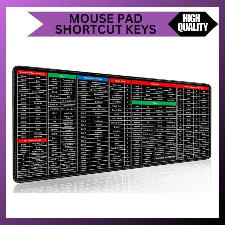 Keyboard Shortcut Mouse Pad, Office/Excel/Word/PPT Shortcuts Cheat Sheet Mat, Quick Key Super Large Anti-Slip Keyboard Pad wit Clear Shortcut Key