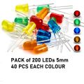 Pack of 200 LEDs 5mm, Red Green Yellow White Orange LED Lights 20mA 5mm Mixed Color Light Emitting Diode. 