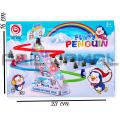 Musical Penguin Stair Climbing Orbit Chasing Race Track Game Set - Playful Roller Coaster Playset with LED Flashing Lights and Music On/Off Button for Toddlers and Kids. 