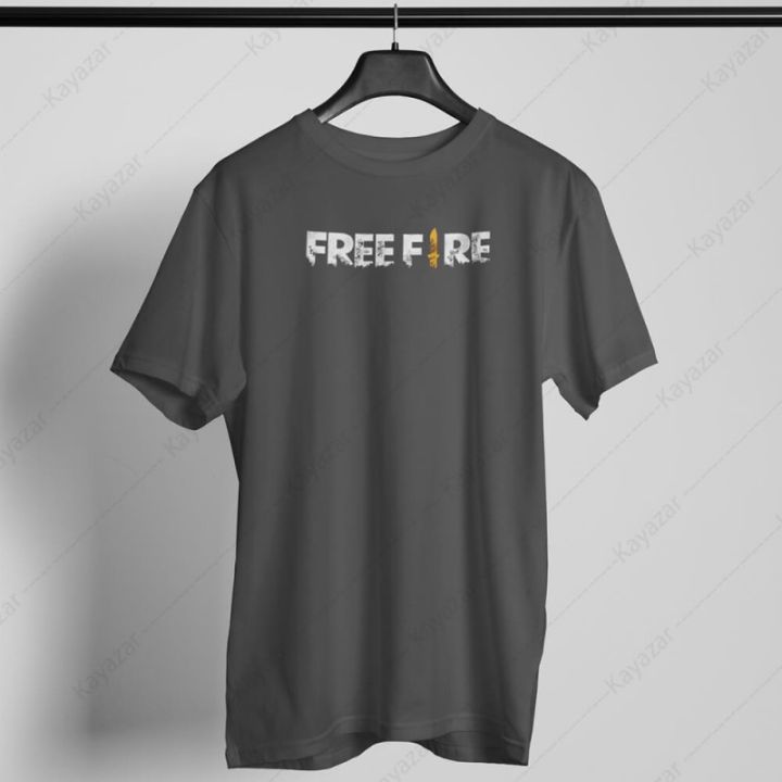 STYLISH FREEFIRE TAGS Trendy Stylish Theme Tag Round neck gym wear Black Colored Smart fit Tshirt Trendy Summer Wear T-Shirt Light Stuff Tee Shirt for Men / Boys