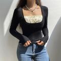 PUFFIE - LONG SLEEVE MOCK TWO PIECE SQUARE-NECK TOP. 