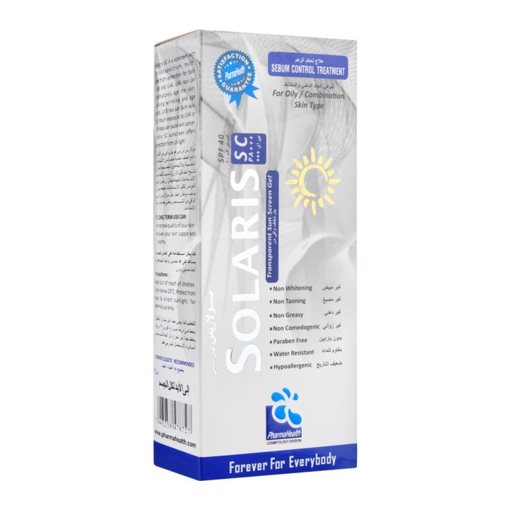 Solaris SC PA+++ SPF 40 Transparent Sunscreen Gel, For Oily & Combination Skin, Paraben Free | 45ml