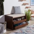 Home Percy 31-inch Walnut and Beige Storage Bench. 