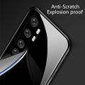 Biruiqu For Xiaomi Mi Note 10 Lite Shockproof Tempered Glass Back Soft Silicone Edge Black Case Cover Casing. 