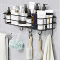 Wall Mounted Rectangle Metal Stand With Hooks for Kitchen Bathroom Storage Rack Organizer Metal Storage Organizer Rack for Shower Caddy, Shampoo Basket No Drilling, Design for Bathroom, Bedroom, Living Room, and Kitchen - Bathroom Rack Stand. 