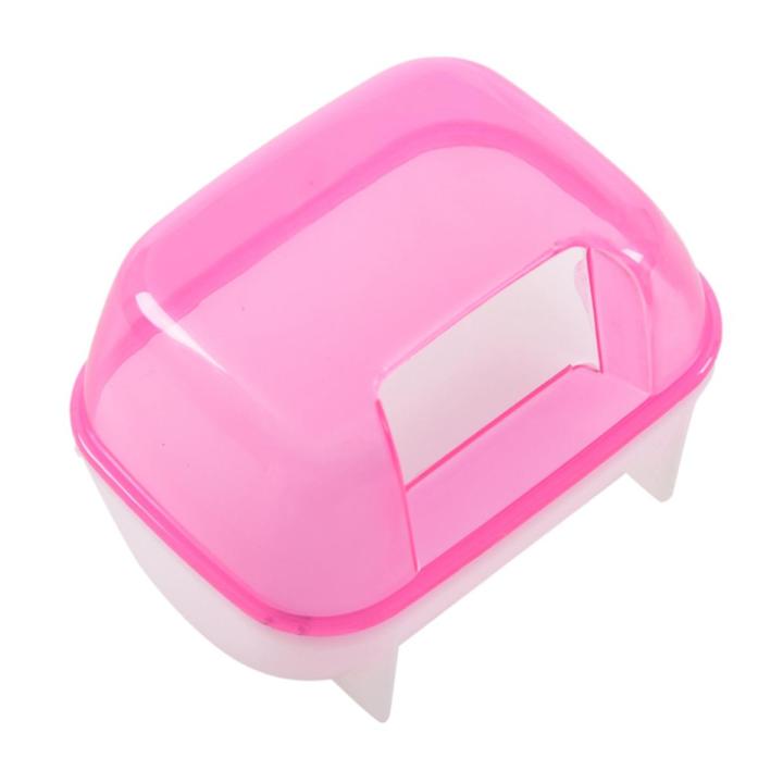 Pnk Whte Small Hamsters Bathng Sand Cage Pet Bathroom 10 x 7 x 7cm
