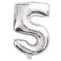 Silver Extra Large Digit 5 (Five)  - 32 Inches Giant Foil Number. 