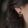 Cherry Stud Earrings Delicate Red Cute Leaf Stud Earrings Pierced Dangling Dangle Earrings for Party Prom Birthday Wedding. 