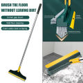 3 in 1 Floor Scrub Brush with Squeegee, Floor Brush Scrubber with Long Handle, Bathroom Kitchen Crevice Cleaning Brush with Squeegee, 120° Triangular Rotating Brush Head for Cleaning Wall Deck Tile. 