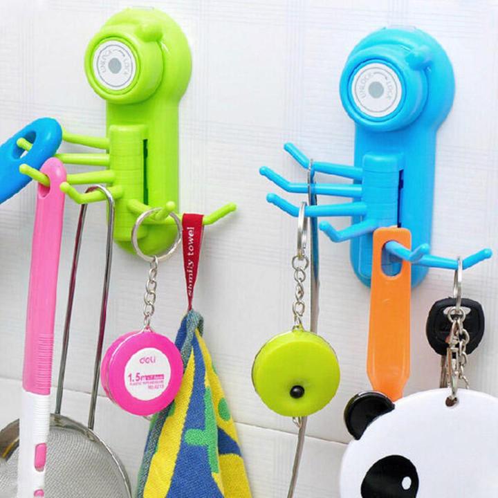 6 Hook Hanger Suction Cup Wall Vacuum for Bathroom Key Towel Scrubber Holder - 1Pc (Random Color)
