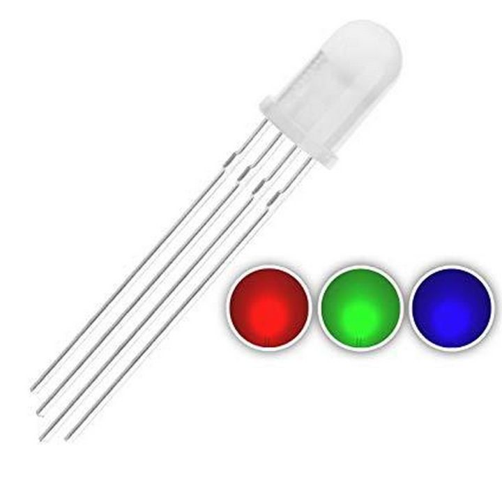 5mm RGB Tri-Color (Red Green Blue Multicolor) 4Pin LED Diodes Common Cathode Diffused Round Lens 29mm Long Lead, Light Emitting Diodes