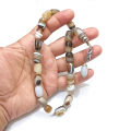 Original smooth Natural unique design White Sulemani Aqeeq Stone Tasbih 17 Beads & 24 Beads Size 10-mm x 14-mm – muslim Agate zikr prayer Tasbeeh - handmade  Rosary 10mm x 14mm tasbi counter Stress Relaxation. 