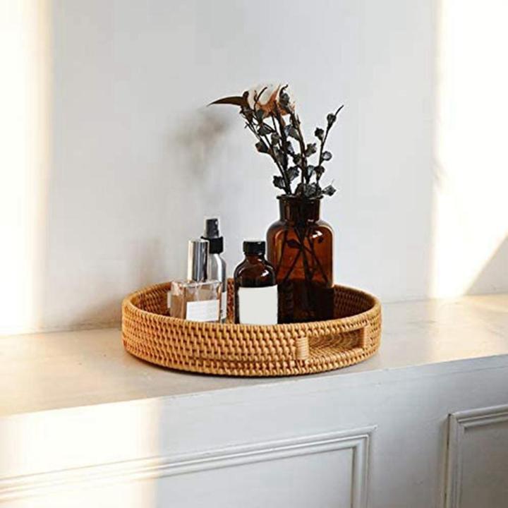 Round Rattan Serving Tray Decorative for Coffee Table Natural(Small)