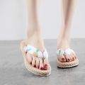 Women Slippers Fashion Women's Floral Imitated Straw Flip Flops Outdoor Sweet Non-Slip Sandals Hemp Rope Beach Shoes. 