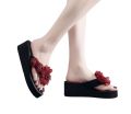 6cm summer new fashion jacket, thick-soled sandals, seaside beach anti-slip flower wedge flip-flops, non-slip wear-resistant and slippers, thong women's high-heeled sandals. 