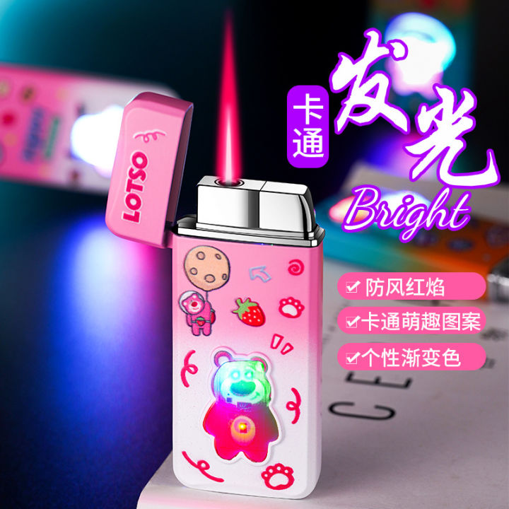 Personal Cute Funny Cartoon Red Flame Windproof Lighter Fantasy Color Light Straight Gas Lighter Girl Cute Gift