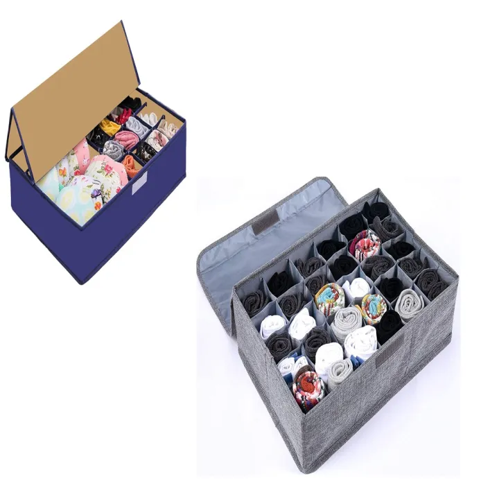 Pack of 2 -Underwear Socks Storage Organizer with Lids Foldable Closet ...