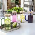Techmanistan Random Color 400ml Square Glass Mug With Handle, Straw & Wooden Lid, Drinking Glass, Adorable Glass Cups with Lids and Straw, Glass Tumbler Coffee Cup Coffee Mug. 