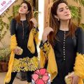 Winter collection- unstitched linen suit for women-Black and Skin color linen dress for girls- Fancy embroidered suit-Branded suit for women- 3pcs ladies suits new design 2021 with chiffon dupatta. 