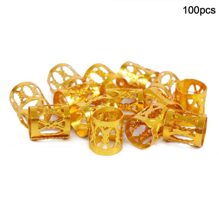 100pcs Mixed Beads Adjustable Hair Braids Dreadlock Beads Adjustable Hair Braid Rings Cuff Clips Tubes DIY Hair Accessories