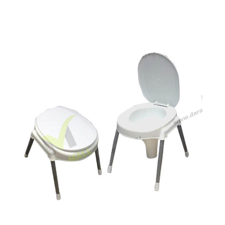 Plastic Material Over The Flush Usage Commode Seat With Four Strong Steel Legs