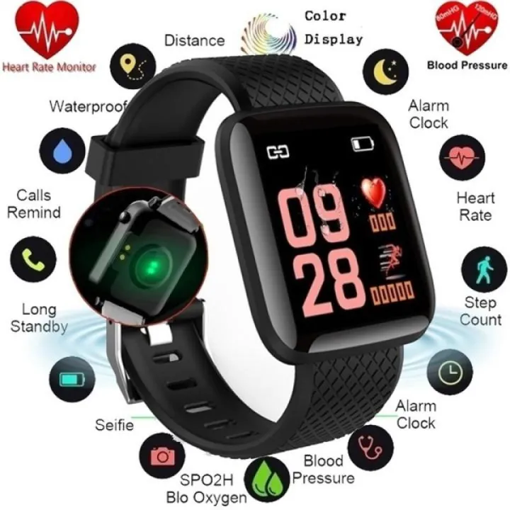 Black Bluetooth Digital Wrist Smart Watch IP67 Connectivity Fitness Tracker  BP Monitor Step Counter Inch TFT Screen With Digital Smart Display 