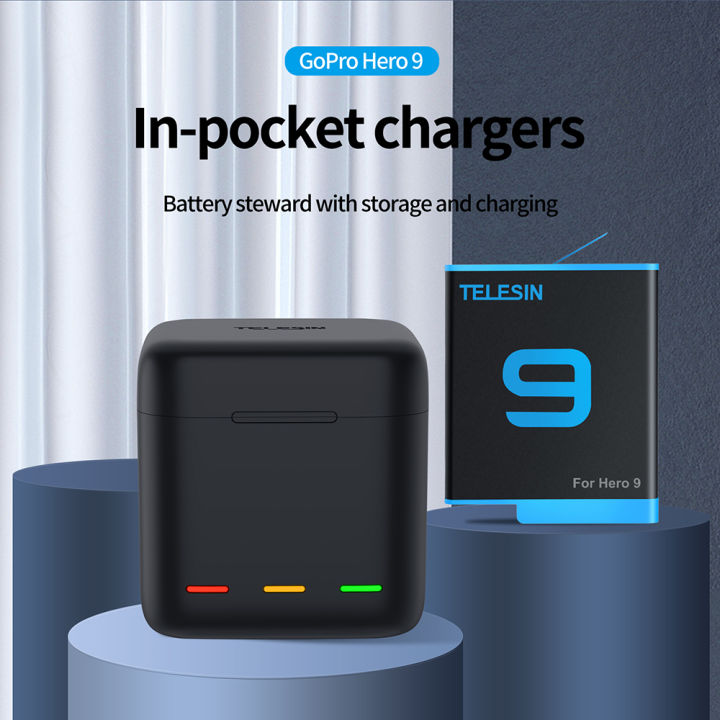 3-channel USB charger with c-cable for GoPro hero 9 black, fully compatible with Go Pro 9 camera Safe Charging with Multi-Protection brand new and high quality