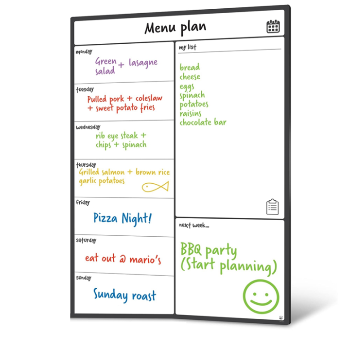 Magnetic Whiteboard Fridge Calendar Meal Planner and Shopping List White Board - Memo Board and Family Planner Durable