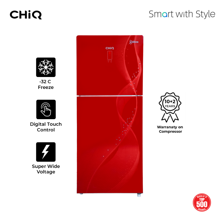 CHiQ 11-CFT CTM-308IGR Refrigerator- 4D DC Inverter Fridge - Glass Door - Red Color- 10 Years Official Brand Warranty All Pakistan