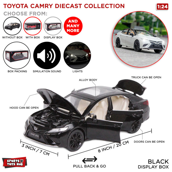1:24 Toyota Camry Metal Diecast Model Car With Simulation Sound and Lights, Pull Back Action With  Doors, Front & Rear Hood Opened Luxury Cars Collection Best Gift For Car Collectors Die Cast Metal Cars For Kids & Adults