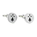 Silver Tone Round Black Enamel Ermine Canton Cufflinks Father's Day Birthday Wedding Gifts Cuff Links. 