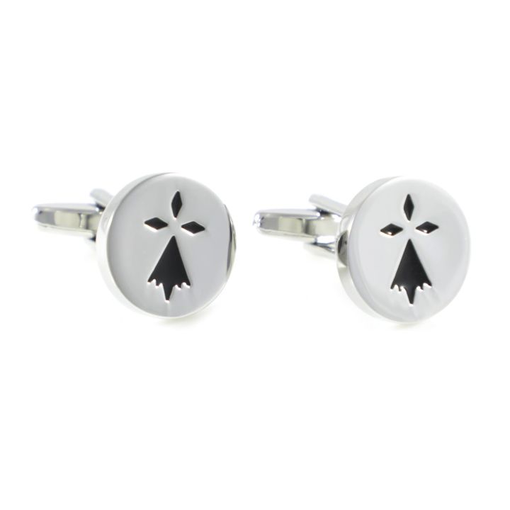 Silver Tone Round Black Enamel Ermine Canton Cufflinks Father's Day Birthday Wedding Gifts Cuff Links