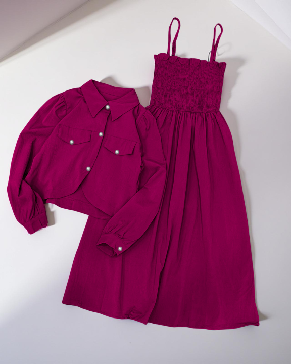 Kaaj Button Coati with Gazzer Romper Frock - 2 Piece Dress for Girls & Women | Summer Collection 2025 | Eid Special | Casual & Party Wear