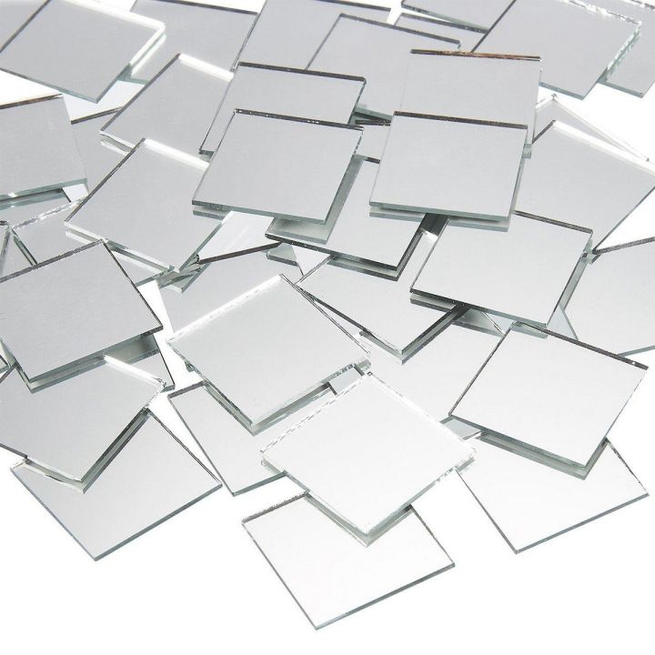 80 Pcs -New Silver Square Shape Craft Mirror Glass Mosaic Tile Decor Art For DIY Dress