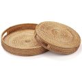 Round Rattan Serving Tray Decorative for Coffee Table Natural(Small). 
