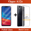 Oppo A12e Tempered Glass Screen Protector Polish Glass + Back Cover Transparent Soft Silicone Crystal Clear Case Cover For Oppo A12e. 