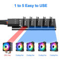 PWM Fan Hub Splitter, 4 Pin Black Sleeved 5 Way PC CPU Cooling Case Fan Extension Splitter Adapter Cable 40cm/15.7Inch. 