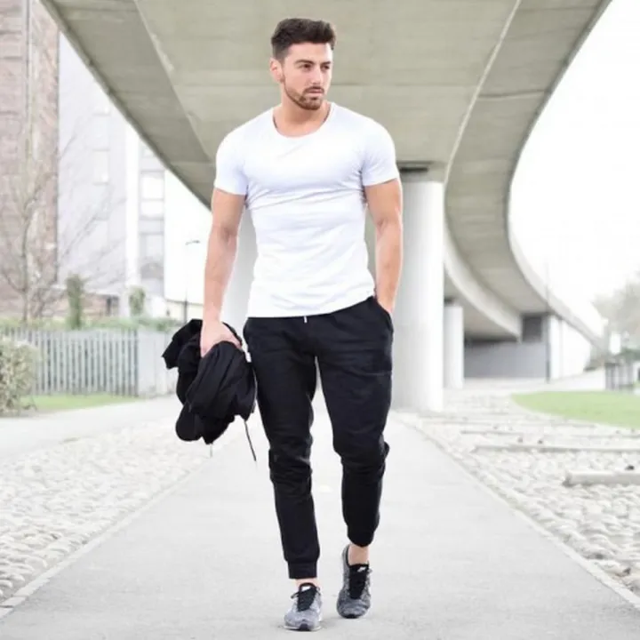 White%20T-Shirt%20&%20Black%20Trouser%20Summer%20Collection%20Tracksuit%20-%20Image%202