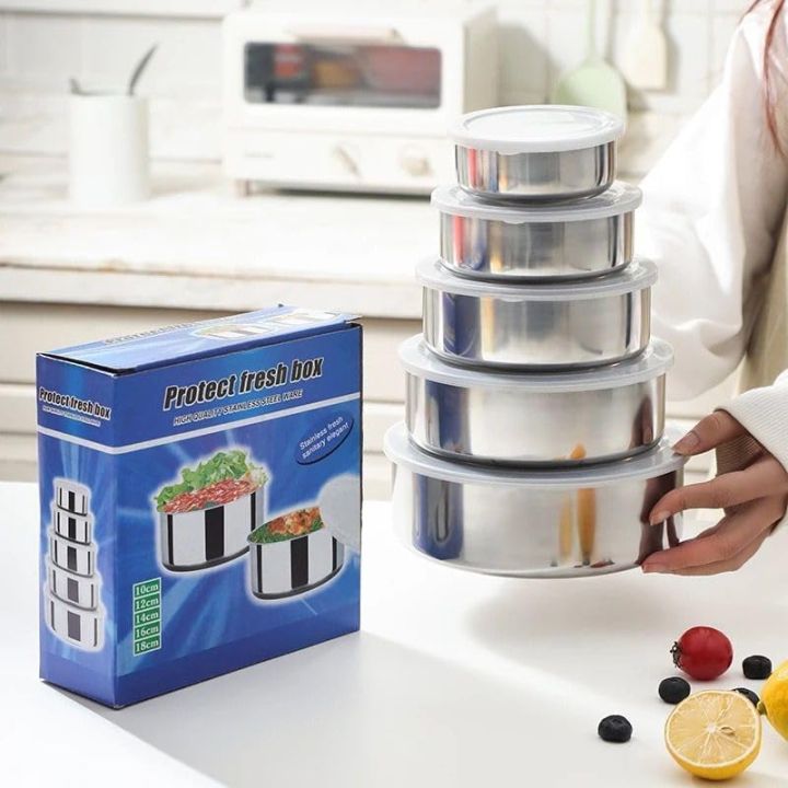 Stainless Steel Food Storage Container Set – 5 Pcs Airtight Leakproof ...