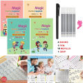 Sank Magic Practice Copybook (4 Books + Magic Pen & 10 Ink Refills) Sank Magic Book for Montessori Children Tracing Handwriting First Preschool Baby Learning Books for Kids. 
