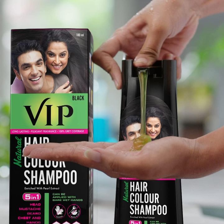 VIP HAIR COLOUR SHAMPOO Permanent Hair Color for Men and Women, Black - 180ml (Pack of 2) | Shampoo Based Hair Colour  Traditional Hair Dye