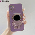 Jizetin for Redmi Note 10 Note 10S Back Cover With Astronaut Folding Holder Luxury 6D Plating Case Soft Silicone Bracket Phone Cases. 