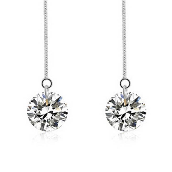 Women Cubic Zirconia Silver Plated Dangle Long Chain Line Earrings Jewelry