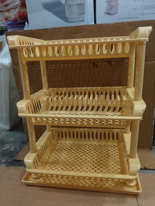 Premium Quality 3 Layer Super Plate Rack with Tray in the Bottom for water For Kitchen Dish Drying Rack - Durable High Quality Plastic 3 Layer Plate Rack Plastic Dish Drainer Daily Use - Multicolor