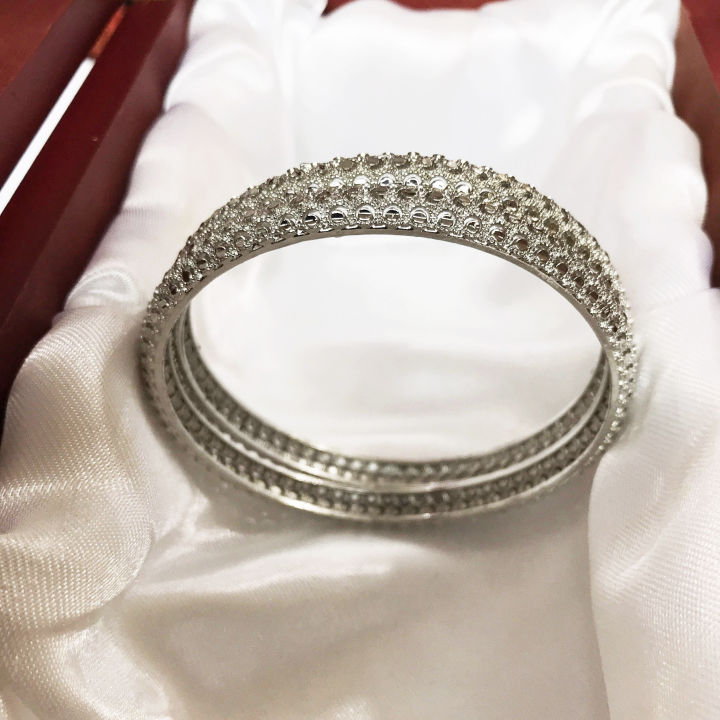 Trendy Silver Plated Bangles Pair for Women & Girls | Stylish Dotted Design Daily & Party Wear Jewelry – Size 62 (2.8), Pack of 2 Sku( IB122)