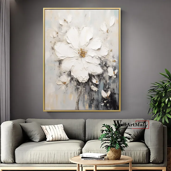 Large%203D%20Textured%20Abstract%20White%20Flower%20Painting%20Print%20Original%20Flower%20Canvas%20Wall%20Art%20Home%20Decor%20Minimalist%20Custom%20Painting%20Ready%20to%20hang%20-%20Image%205